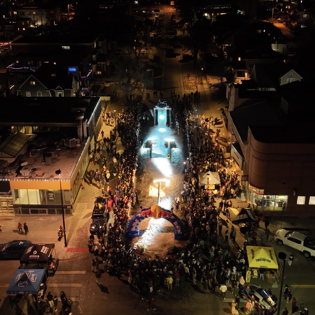 Students at a street event on The Hill in Boulder, Colorado